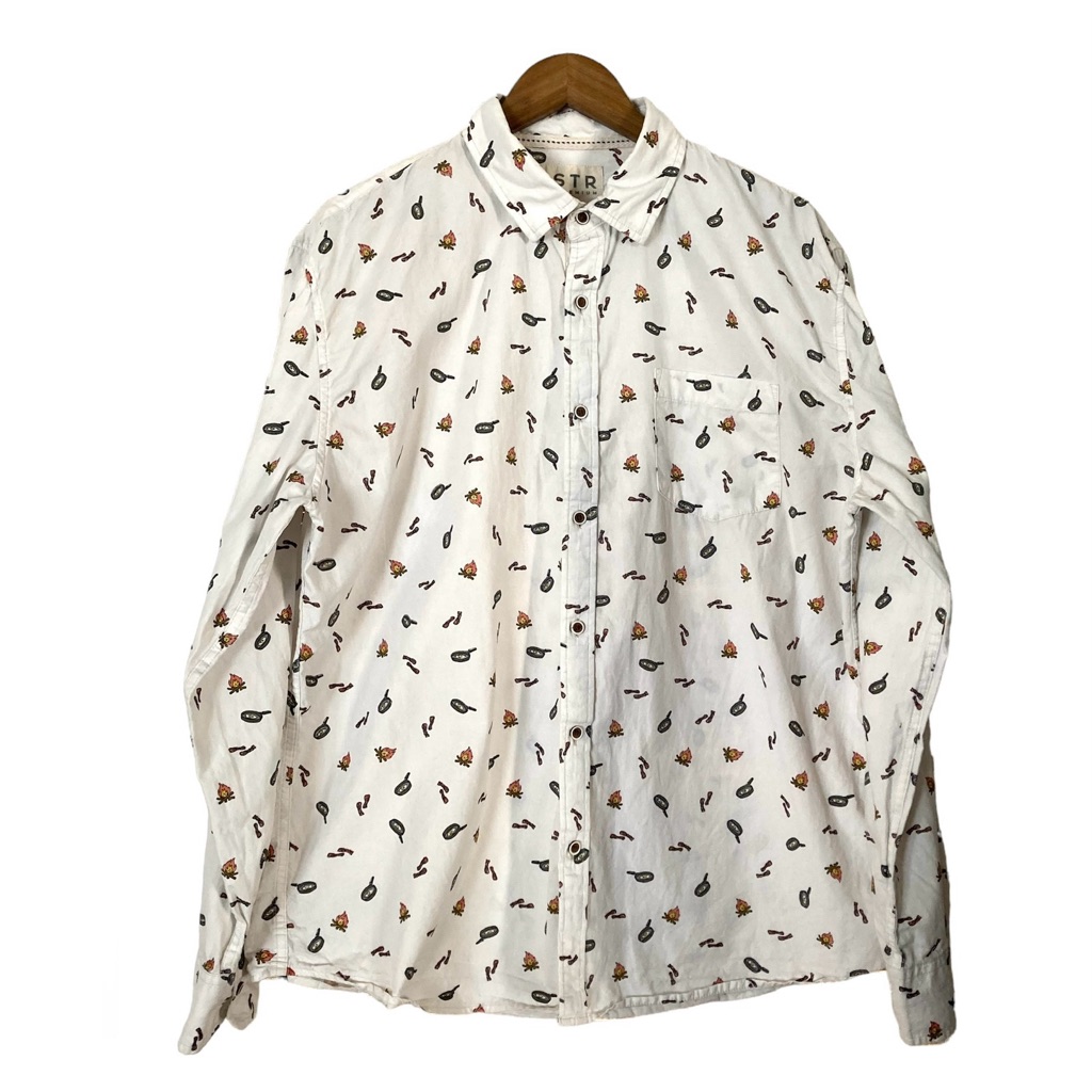 Vstr Premium Button Down Camping Shirt Bacon, Eggs And Campfire Allover Graphic